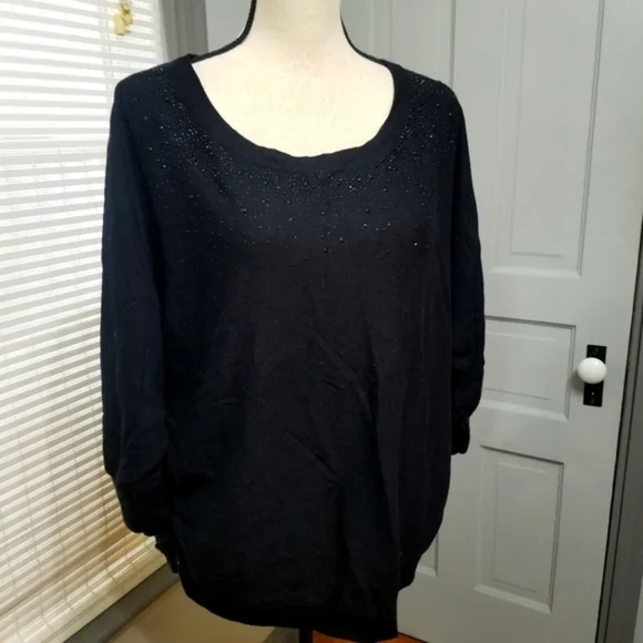 Lane Bryant Rhinestone 3/4 Dolman Sleeve Ruched Sides Blousen Sweater - Picture 1 of 6